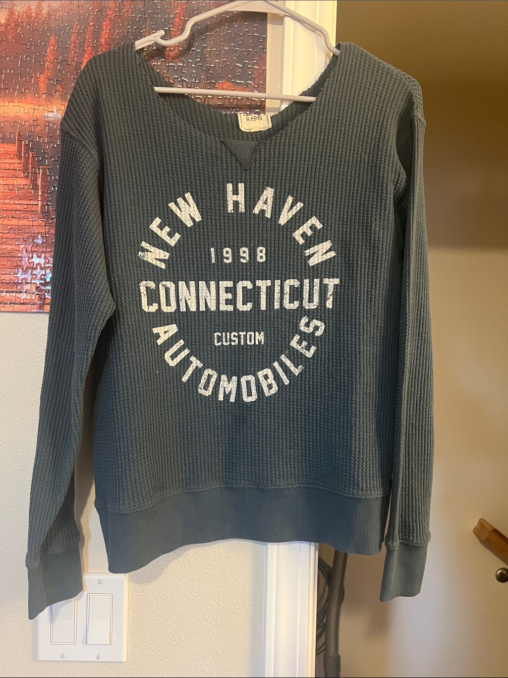 New Haven Connecticut Graphic Waffle Knit Sweater - Slate Green